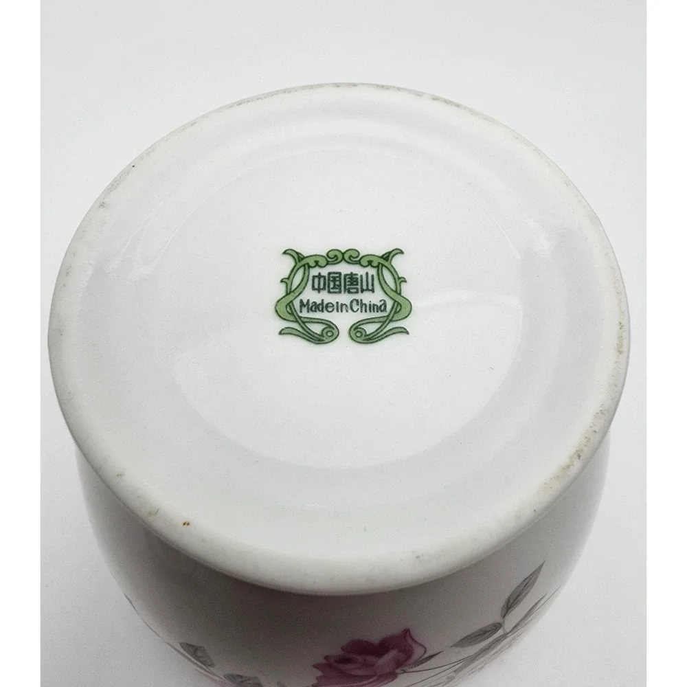Vintage Tangshan Fine China Sugar‎ Bowl White W/ Pink Roses